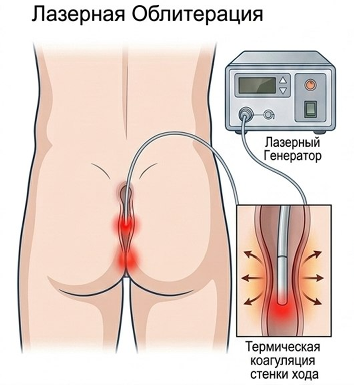 Лазерная термооблитерация эпителиального копчикового хода